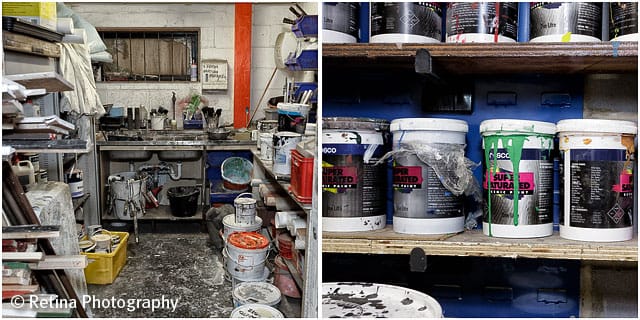 Cans of Paint in theatre Props Room