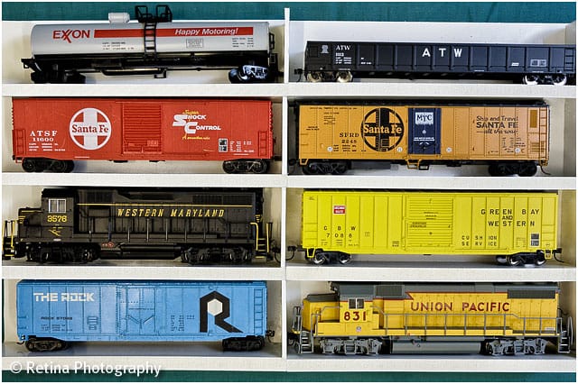 American Railroad Model Trains in Display Case