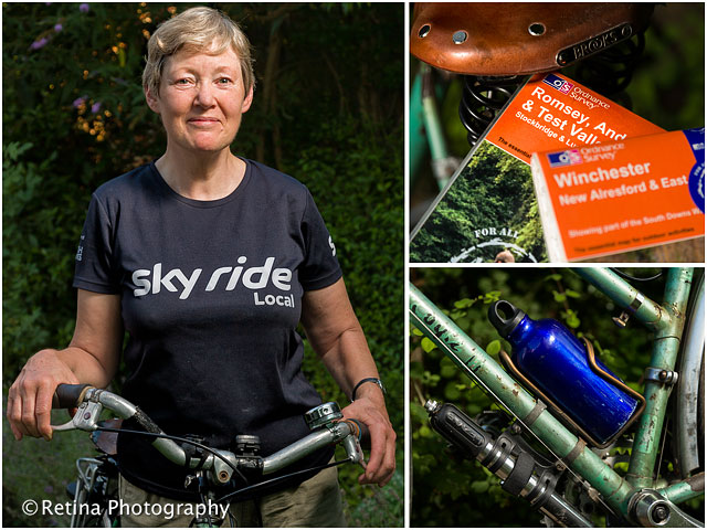 Portrait of Sky Ride Leader With Bicycle and Maps With Waterbottle Detail