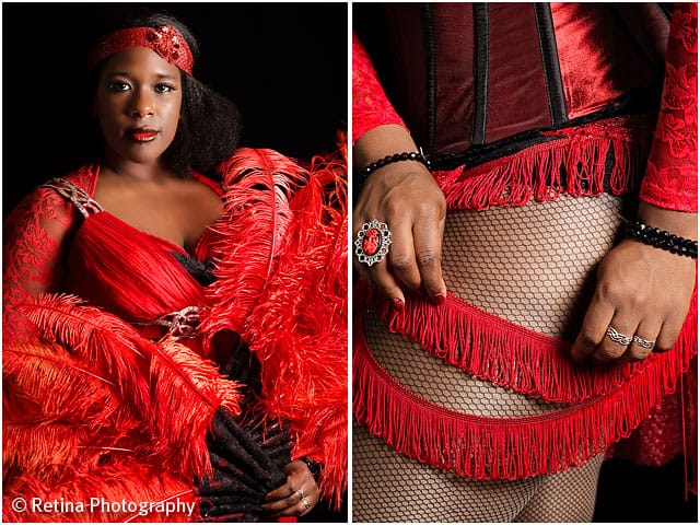 Burlesque Performer With Feathers And Garters