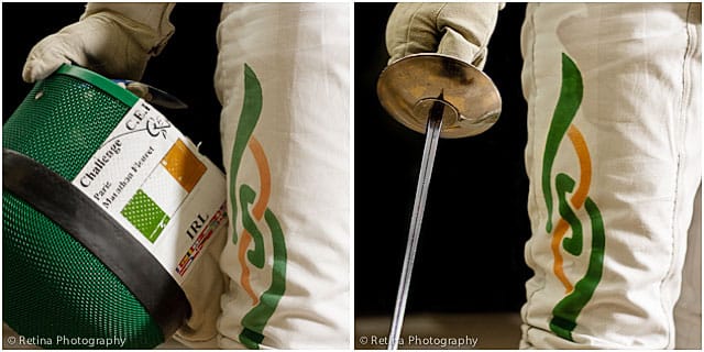 Fencer Standing Wearing Clothing With Irish Motif