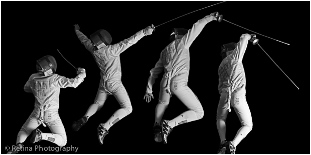 Montage Of Male Fencers Dramatic Jump