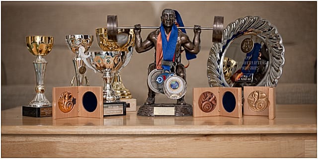 Power Lifting Trophies On Display