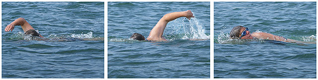 Charity Sea Swimmer Doing The Crawl Off Southsea Beach
