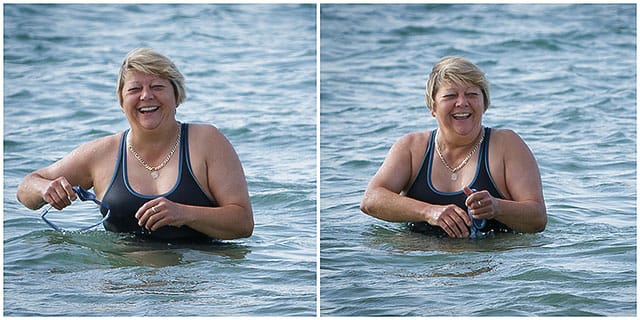 Female Charity Sea Swimmer Preparing To Swim