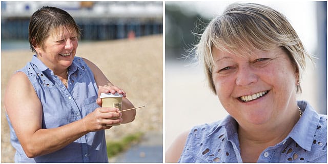 Female Sea Swimmer Drinking Coffee On Beach After Swim