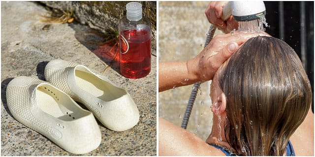 Female Sea Swimmer Showers After Swimming