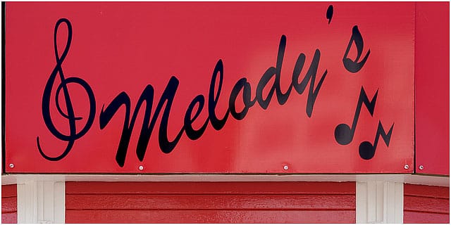 Melodys Red Ice Cream Kiosk Sign