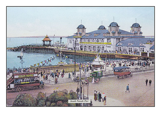 Hand Coloured Print of South Parade Pier With Ice Cream Kiosk During Victorian Era