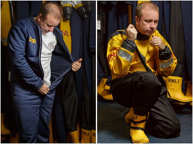 RNLI Volunteer Dressing In Survival Clothing