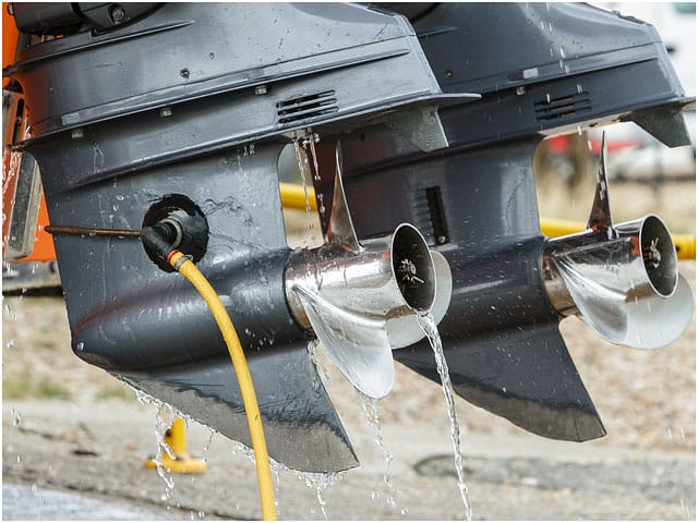 D Class RNLI Boat Engines Being Washed And Cleaned