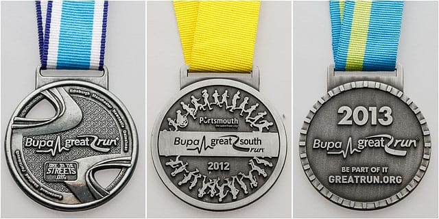 BUPA Great South Run Competitor Medals Bupa Great South Run Competitor Medals Hanging From Ribbons