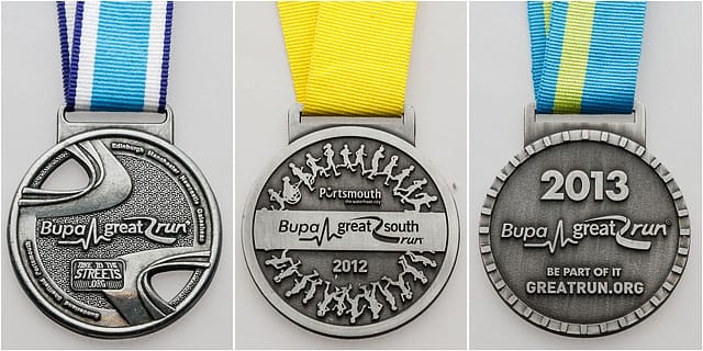 Bupa Great South Run Competitor Medals Hanging From Ribbons