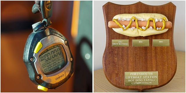 Trophy For Eating The Most Hot Dogs In A Set Time With Stop Watch