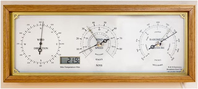 Wall mounted Wind Direction, Speed and Barometric Pressure Gauges