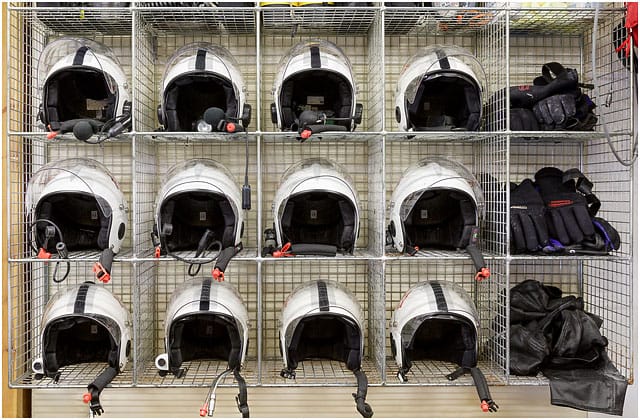 portsmouth-rnli-station-crew-room-helmets-stored-in-wire-rack Portsmouth RNLI Station Crew Room Helmets Stored In Wire Rack