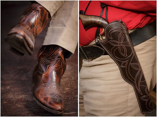 Brown Cowboy Boots And Colt 45 Hand Gun In Holster