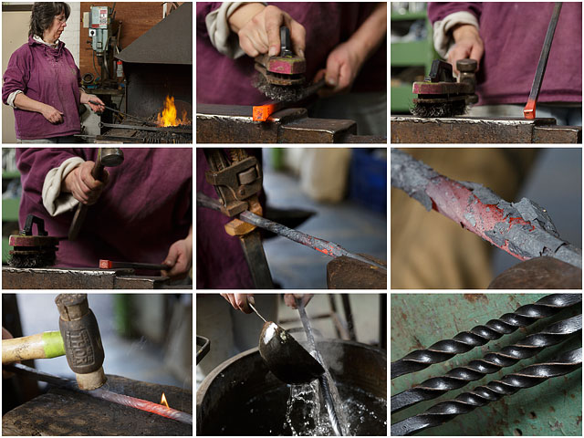 Montage Of Blacksmith Artist Working With Hot Metal In Little Duck Forge