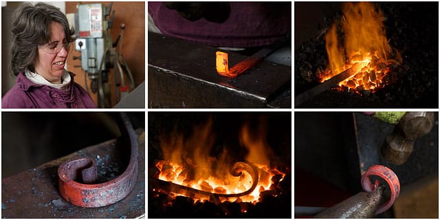 montage-of-blacksmith-creating-a-metal-scroll Blacksmith Hand Forging A Decorative Steel Scroll