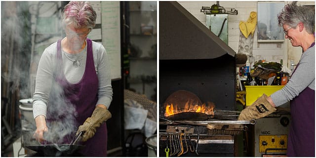 Student at little duck forge blacksmiths taster day Ceramacist Enjoying Learning A New Skill At A Blacksmiths Taster Day