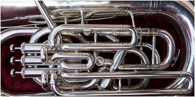 Close Up Of E Flat Bass Tuba In Case