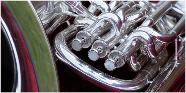 Close Up Of E Flat Bass Tuba Valves