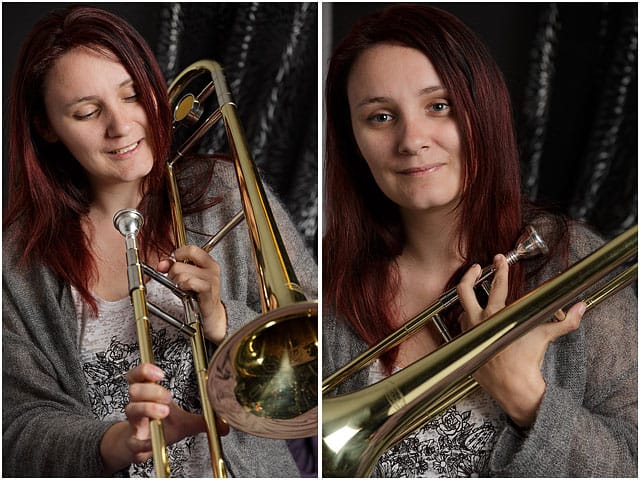 Female Brass Band Player Holding Trombone