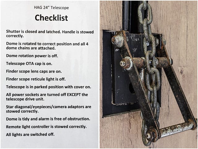 Safety Checklist Hampshire Astronomical Group 24 inch dome 