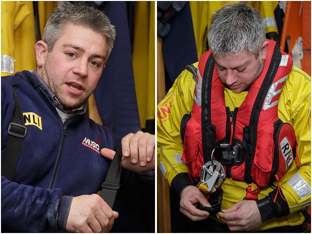 RNLI Volunteer Dressing For Action In Woolly Bear And Survival Suit