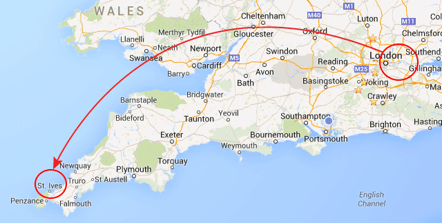 Map Route From Bexleyheath Greater London to Saint Ives Cornwall