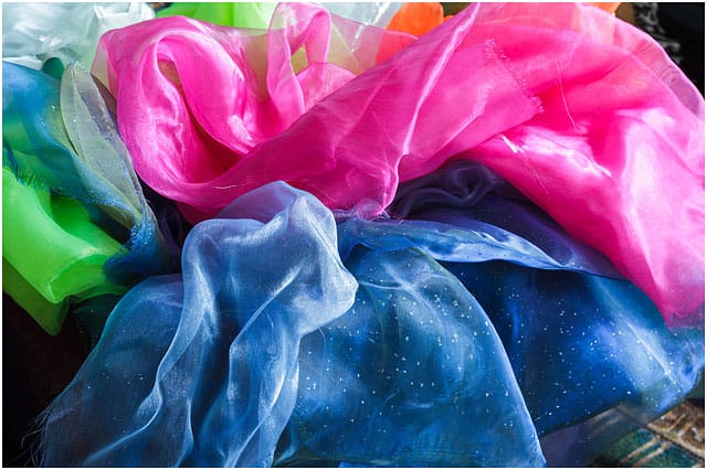 Vibrant Colours Bright Pink Blue And Green Organza Fabric 