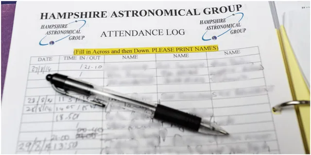 Hampshire Astronomical Group attendance log Hampshire Astronomical Group attendance log