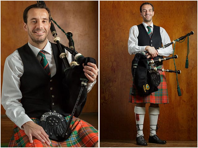 Portrait Bagpipe Player Traditional Scottish Costume