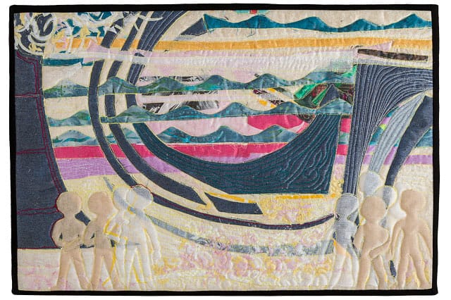 Quilted Abstract Textile Picture Of A Shipwreck With Figures In The Foreground 