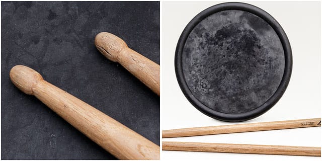 Practice rubber drum with wooden drum sticks Practice Rubber Drum Wooden Sticks