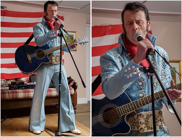 Fox Hounds Denmead Public House Elvis Tribute Singer Blue Guitar American Flag Las Vegas Suit 