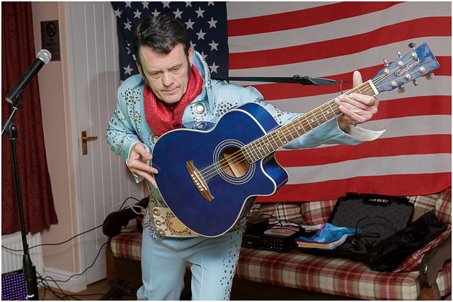 Fox Hounds Denmead Public House Elvis Tribute Singer Blue Guitar American Flag Las Vegas Suit 