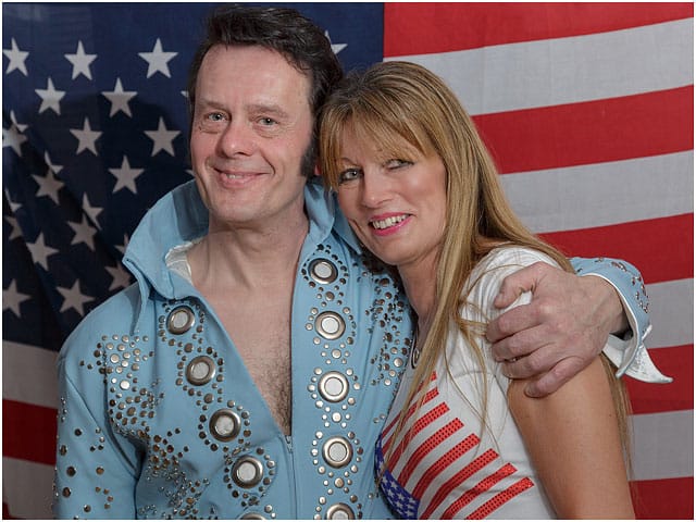 Fox Hounds Denmead Public House Elvis Tribute Singer American Flag Blue Las Vegas Suit Portrait 