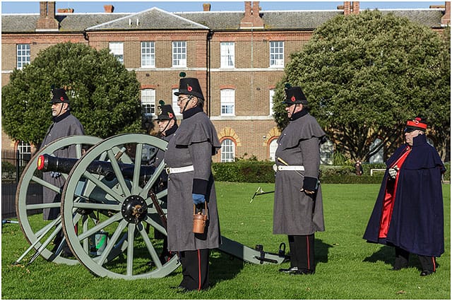 Three pounder cannon firing at 2014 remembrance day service -01 Awaiting Instructions to Fire Three Pounder Cannon at 2014 Remembrance Day Service Royal Marines Museum