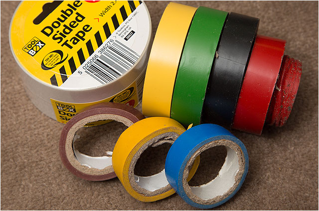 Various rolls of coloured electrical tape