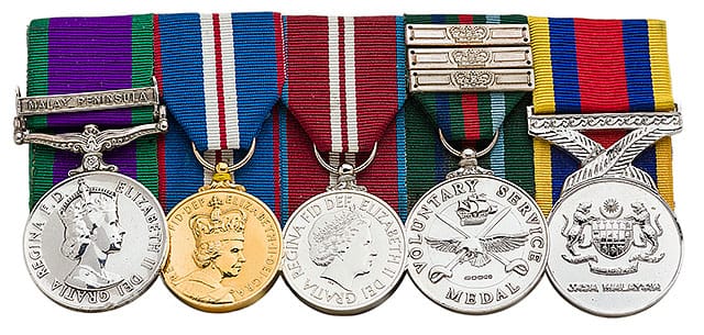 CSM Malay Peninsula Medal, Queens Golden Jubilee Medal, Queens Diamond Jubilee Medal, Voluntary Long Service Medal, Pingat Jasa Malaysia Medal