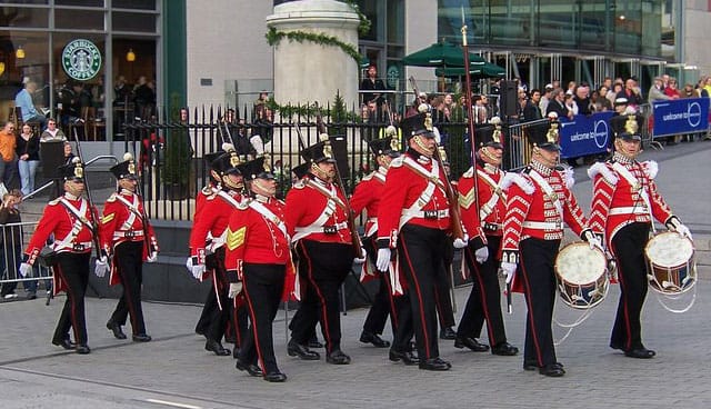 Tony leading the Fort Cumberland Guard playing the military side drum