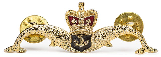 Metal Royal Navy Submarine Uniform badge with twin pin fittings