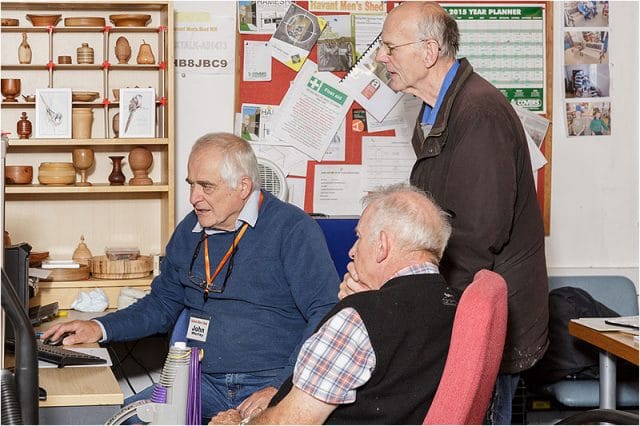 John demonstrating 3D design on the Shed's computer