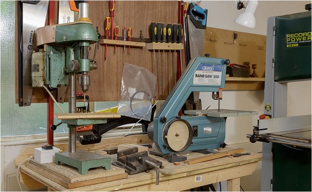 Two of the many electric woodworking machines in the shed 