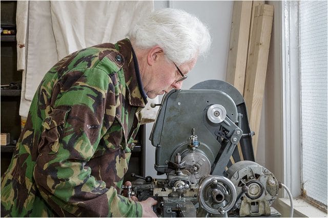 Nick Mooney working on the Metal Lathe 