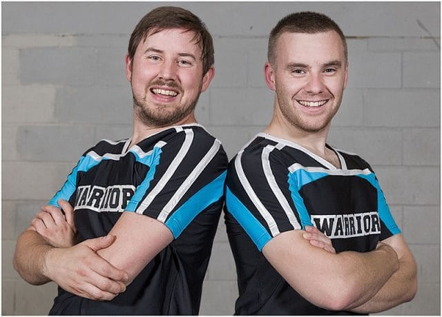 two male portsmouth warriors wearing the team t-shirts portrait headshots