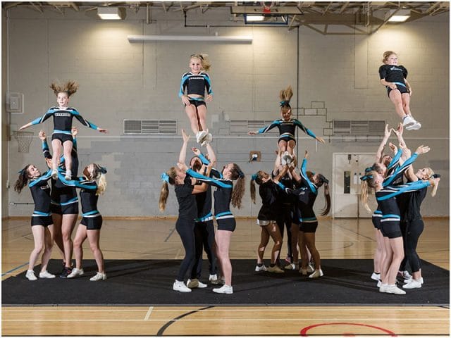 stunting with portsmouth warriors cheerleaders 