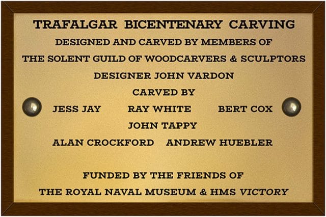 trafalgar bicentennial commemoration carving plaque celebrating the work of the solent guild of woodcarvers and sculptors 