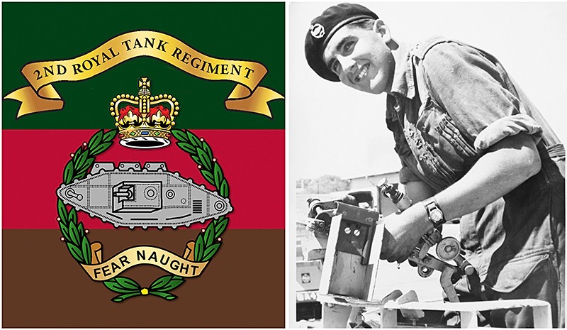 Royal Tank Regiment Crest with Portrait of Peter as a young Army recruit.